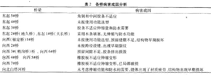 表2 各橋病害成因分析