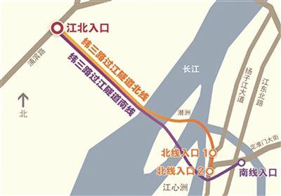 緯三路過(guò)江隧道方位示意圖